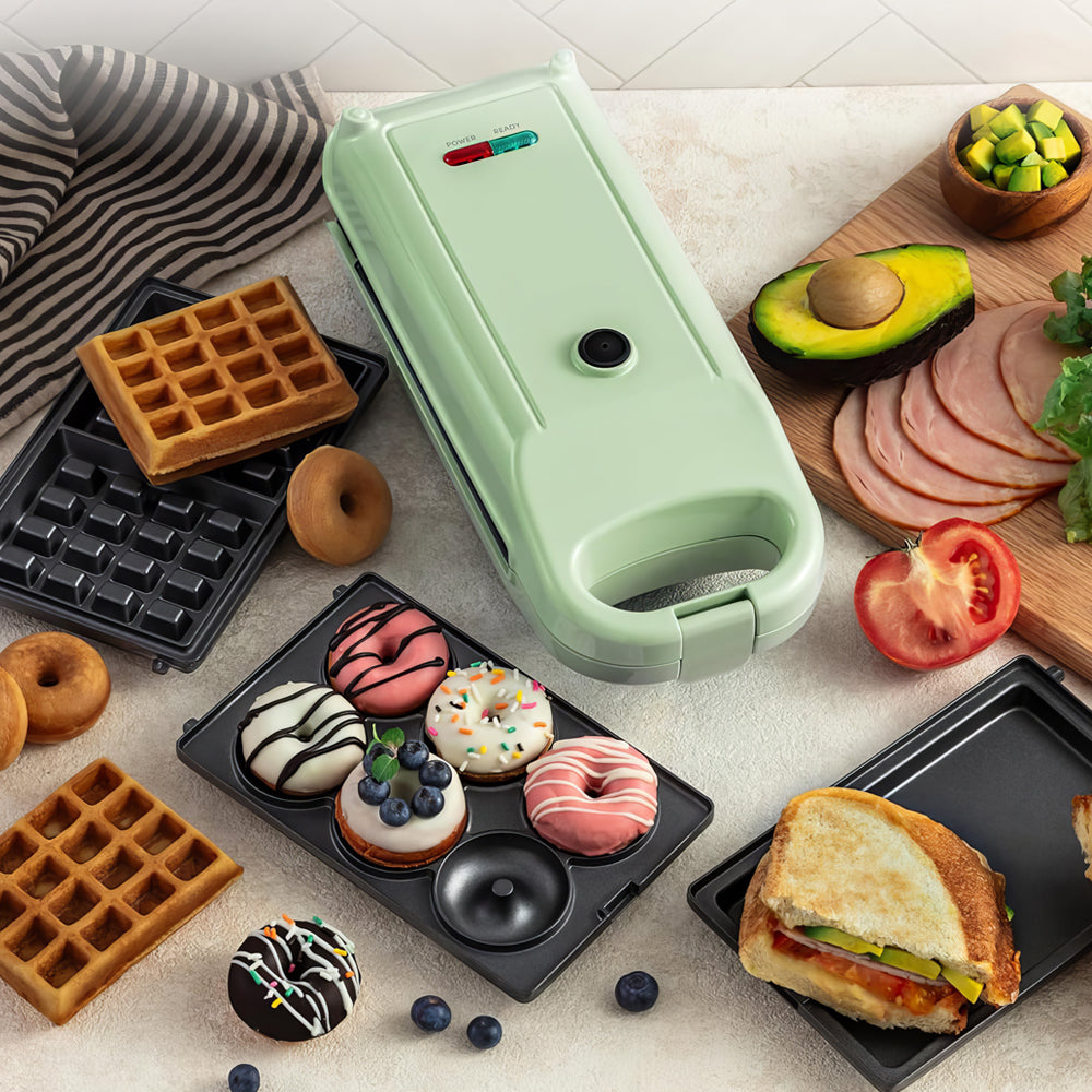 Swap & Flip 3-in-1 Waffle Maker with Removable Plates for Waffles, Paninis & Donuts