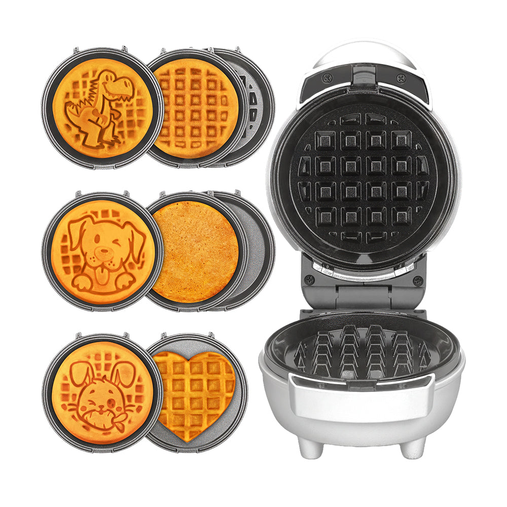 6-in-1 Mini Waffle Maker with 8 Removable Ceramic Plates, 4.5"
