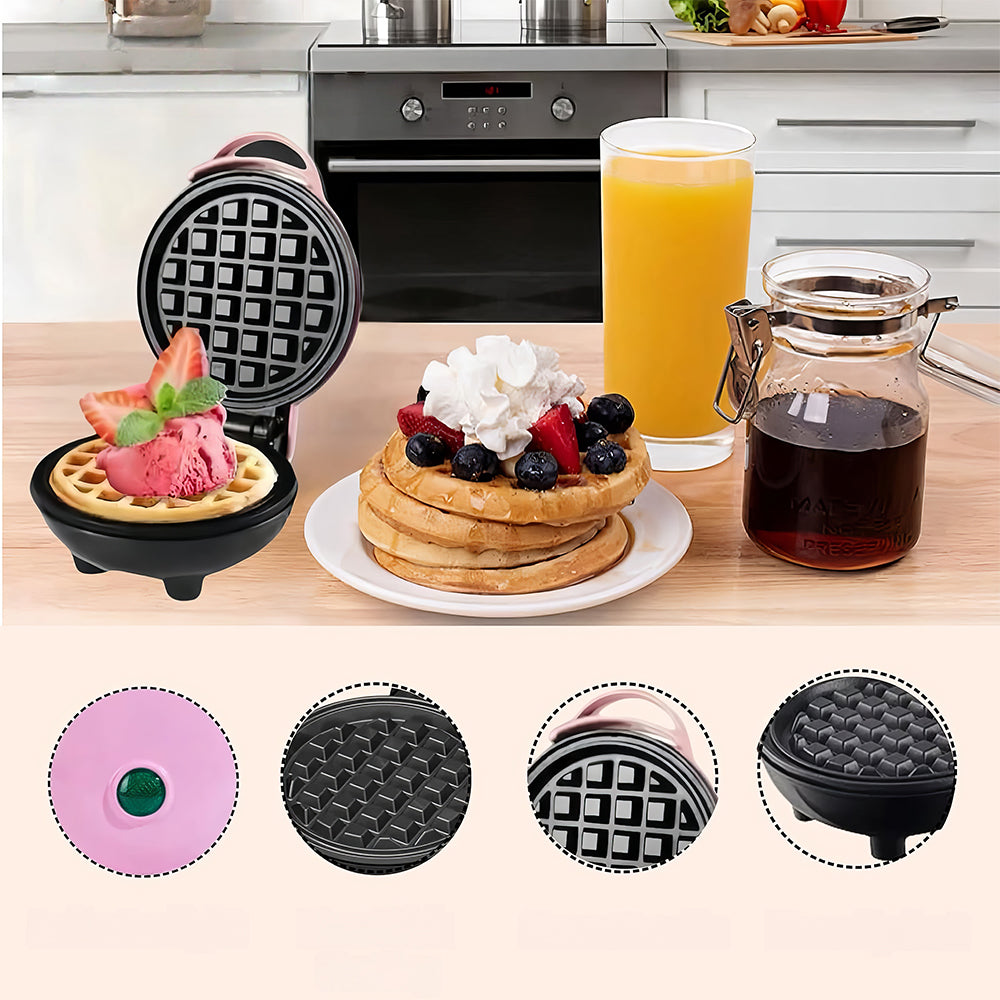 3-in-1 Mini Waffle Maker with Removable Plates for Waffles, Donuts & Pancakes