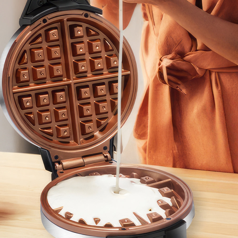 Dual Pour Belgian Waffle Maker with Nonstick Plates & Pour Spout, 800W