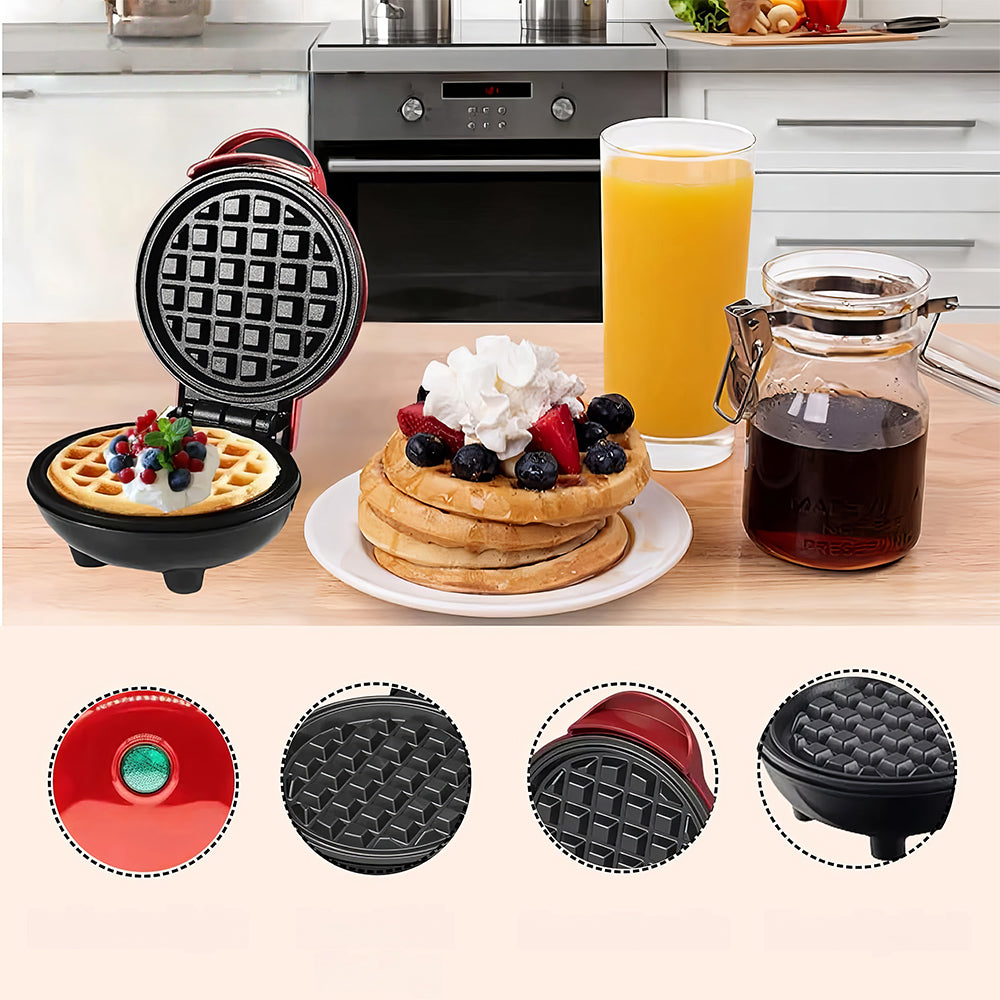 3-in-1 Mini Waffle Maker with Removable Plates for Waffles, Donuts & Pancakes